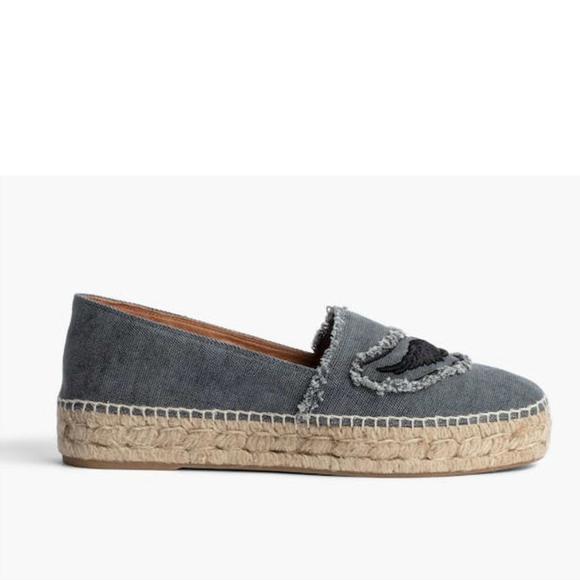 NEW ZADIG & VOLTAIRE canvas espadrille shoes in noir - Picture 1 of 3